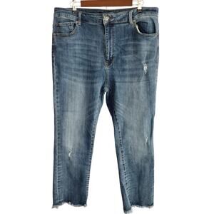 Risen Stretch High Rise Medium Wash Raw Hem Straight Jean 2X 18 20 Plus XRDP1282